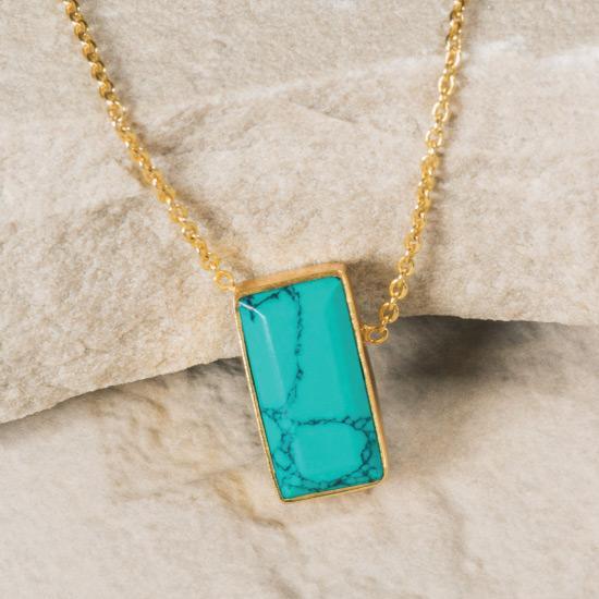 Turquoise Necklace - Finely handcrafted gold chain necklace that flows naturally into a Turquoise gemstone.